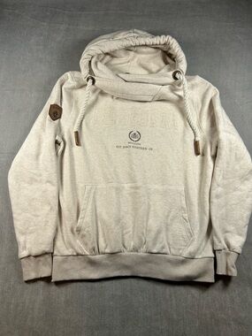 Belgium Factory Cream Pullover Hoodie with Embroidered Crest Rope accent
